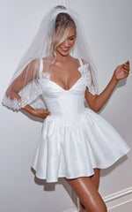 Charlee Mini Dress Plunge Fit And Flare Dress in Ivory