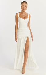 Freya Maxi Dress Twist Bust Detail Drop Waist Dress in White