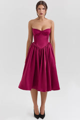 burgundy satin tulle midi dress sale