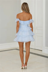Fizz Fun Off Shoulder Mini Dress Blue