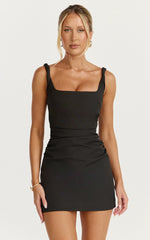 Eugenia Mini Dress Square Neck Bodycon Dress in Black
