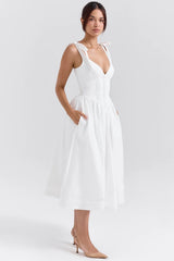 white pin tuck cotton midi sundress