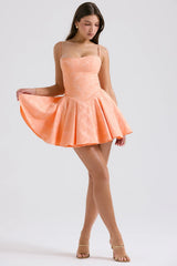 peach jacquard mini bow gown