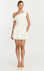 Vega Mini Dress Off Shoulder Drop Waist Dress in White