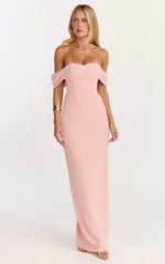 Karina Maxi Dress Off Shoulder Corset Bodice Lace Up Back Dress in Pink