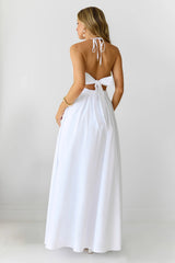 Feathered Snow Halter Maxi Dress White