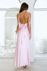 Drifted In Sunlight Satin Maxi Dress Pink