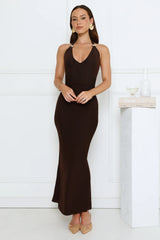 Midnight Élan Halter Maxi Dress Brown