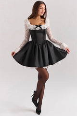 black lace ruffle mini dress sale