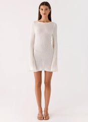 Zenzi Long Sleeve Crochet Mini Dress White