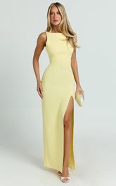 Indi Maxi Dress Boat Neck Bodycon Dress in Lemon