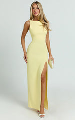 Indi Maxi Dress Boat Neck Bodycon Dress in Lemon