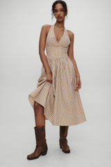 x BELLA HADID Prairie Midi Dress Rodeo Gingham