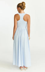 Luciana Maxi Dress U Neck Smock Dress in Blue