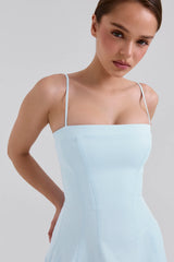 soft blue stretch cotton a line midi sundress