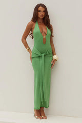 AYELLA DEEP V KNIT MAXI DRESS APPLE