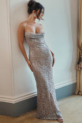 ice blue lace godet gown