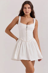 white pleated mini dress