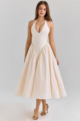 ecru stretch cotton midi sundress