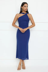 Nightlife Chic One Shoulder Mesh Midi Dress Blue