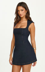 Heather Mini Dress Square Neck A Line Denim Mini Dress in Raw