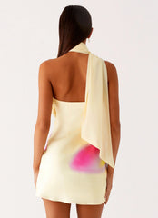 Isa Scarf Satin Mini Dress Frangipani Yellow