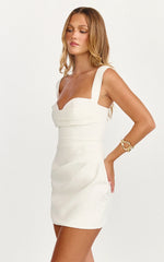 Kenna Mini Dress Gathered Bust Tucked Waist Dress in Off White
