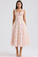 pink meadow print cotton bustier sundress