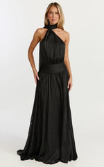 Mirabelle Maxi Dress Scarf Neck Backless High Low Dress in Black