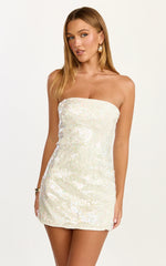 Zola Mini Dress Strapless A Line Sequin Dress in Pearl