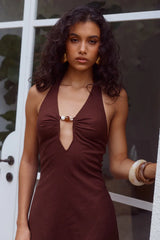 MARTHA HALTER A LINE MINI DRESS CHOCOLATE
