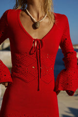 MILAH V NECK KNIT MINI DRESS RED