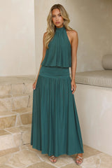 Dreamy Flowy Halter Maxi Dress Hunter Green
