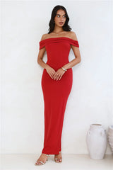 Soft Whispers Off Shoulder Maxi Dress Red