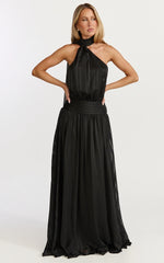 Mirabelle Maxi Dress Scarf Neck Backless High Low Dress in Black