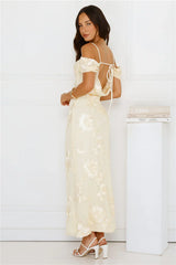 Youre Magic Off Shoulder Mesh Maxi Dress Yellow