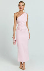Karlie Midi Dress One Shoulder Fitted Dress in Pink