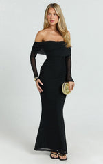 Bethanie Maxi Dress Off The Shoulder Mesh Dress in Black