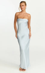 Zaya Midi Dress Strapless Satin Slip Dress in Pale Blue