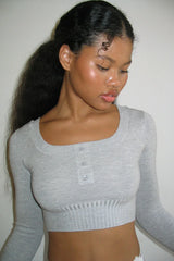 Claude Lightweight Knit Mini Crop Top Heather Grey