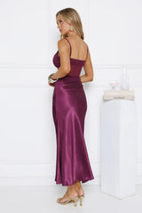 My Rules Satin Mesh Maxi Dress Plum