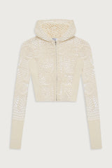 Lyla Crochet Zip Up Hoodie White