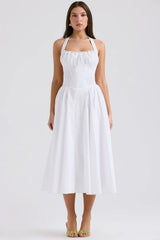white cotton halter sundress