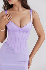 orchid satin corset maxi dress