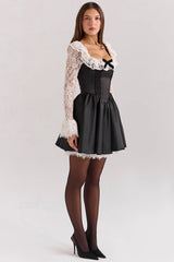 black lace ruffle mini dress sale