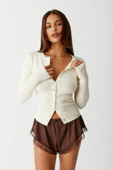 Lenon Cloud Knit Button Up Cardigan Porcelain