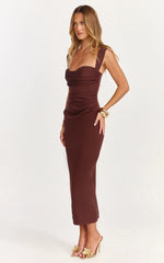 Kenna Maxi Dress Gathered Bust Tucked Waist Dress in Chocolate