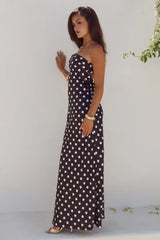 CELESTE STRAPLESS MAXI DRESS BLACK WHITE POLKA