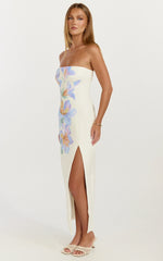 Astra Midi Dress Strapless Split Leg Column Dress in Astra Posey Floral Print