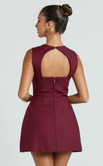 Garrett Mini Dress Square Neck Fit And Flare Dress in Wine